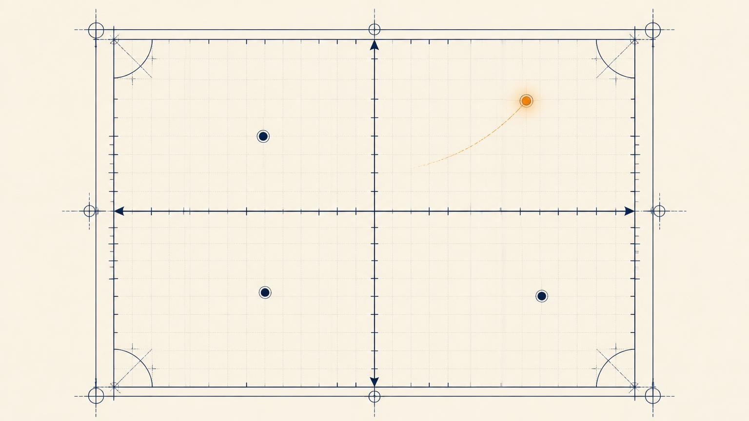 Blueprint diagram of a two-by-two AI maturity matrix with an amber marker in the compounder quadrant